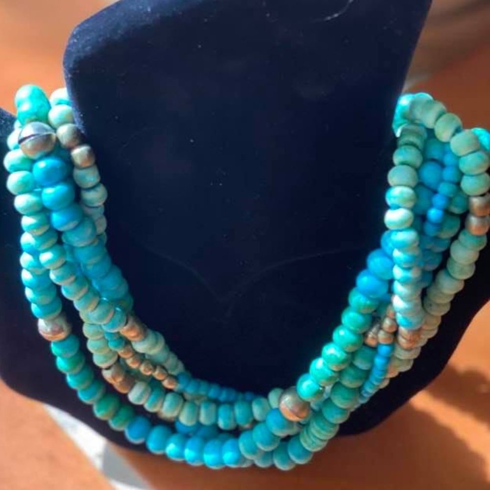 Twisted Strands/Turquoise Color Beads w/Silver
